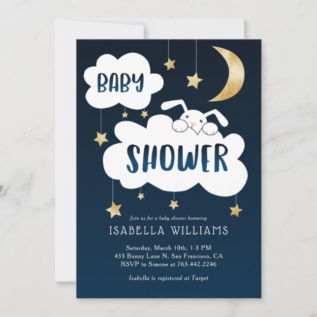 Invitation Baby shower des étoiles de Bunny Moon (Devant)