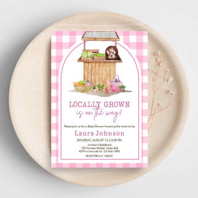 Invitation Baby shower des fermiers à culture locale rose (Pink Farmers Market Locally Grown Baby Shower Invitation)