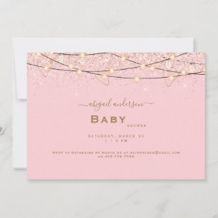 Invitation Baby shower des feux de coeur rose et or