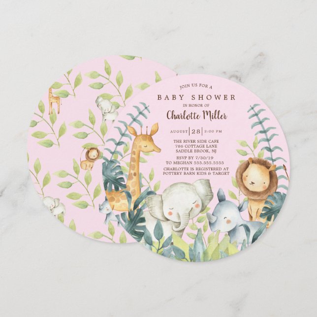 Invitation Baby shower des filles de la jungle (Devant / Derrière)