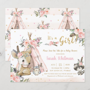 Invitation Baby shower des filles des tribus Boho de Woodland