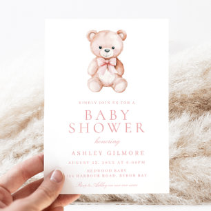 Invitation Baby shower des filles d'ours en Teddy rose