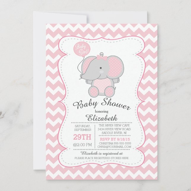 Invitation Baby shower des filles Eléphantes Roses (Devant)