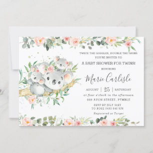Invitation Baby shower des filles Koala Twin 