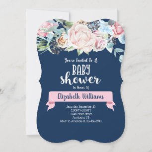 Invitation Baby shower des fleurs bleues de la Mar