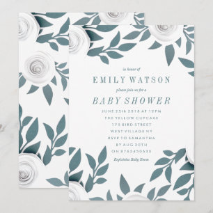 Invitation Baby shower des fleurs de livre blanc