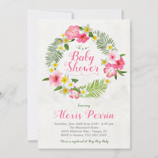 Invitation Baby shower des fleurs d'Hibiscus tropi (Devant)