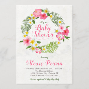 Invitation Baby shower des fleurs d'Hibiscus tropi