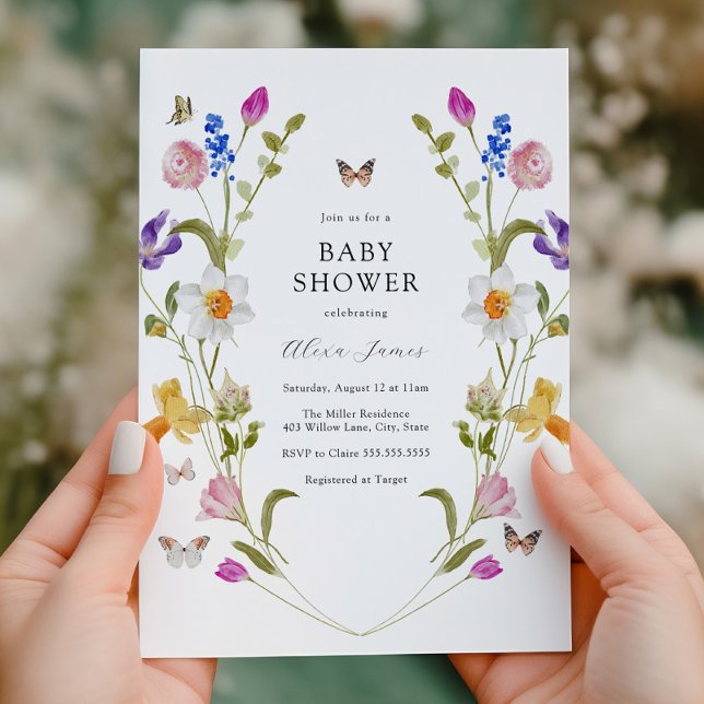 Invitation Baby shower des fleurs et papillons de printemps (Créateur téléchargé)