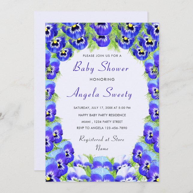 Invitation Baby shower des fleurs violettes (Devant / Derrière)
