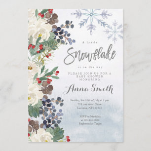 Invitation baby shower des flocons d'hiver d'argent fleuri