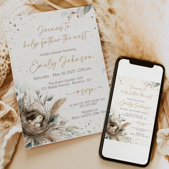 Invitation Baby shower des forêts neutres de nidification des (Celebrate in style with the Nesting Woodland Neutral Baby Shower Collection. Featuring rustic nest d)