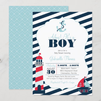 Invitation Baby shower des Garçons Bleu Stripe de la Marine A