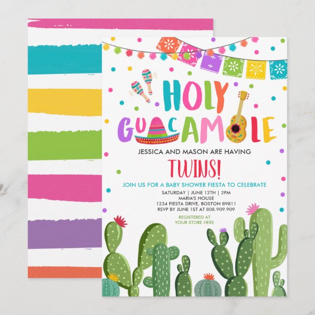 Invitation Baby shower des jumeaux de la Sainte Guacamole Fie (Devant / Derrière)