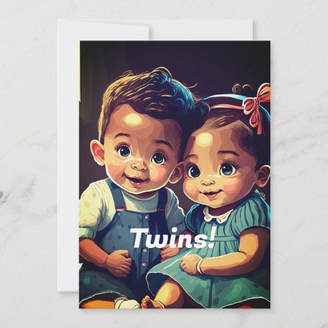 Invitation Baby shower des jumeaux mignons (Devant)