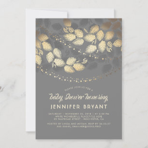 Invitation Baby shower des lumières des arbres élégants en or