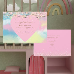 Invitation Baby shower des lumières du coeur rose