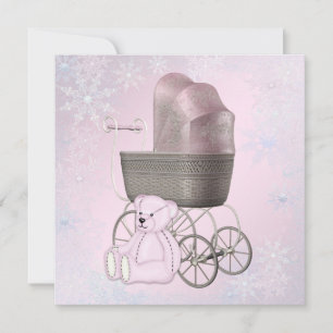 Invitation Baby shower des merveilles hivernales de Pink Snow