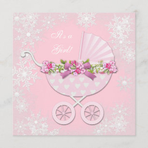 Invitation Baby shower des merveilles hivernales de Pink Snow