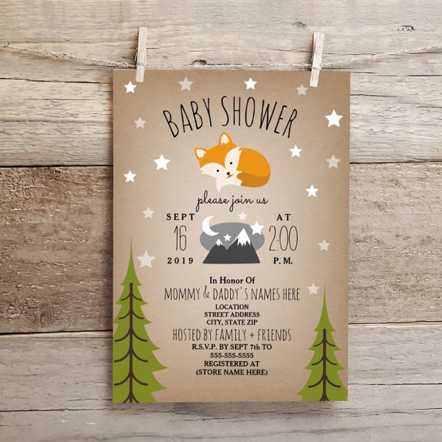 Invitation Baby shower des monts Sleepy Fox (Créateur téléchargé)