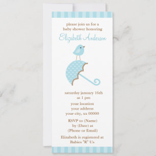 Invitation Baby shower des oiseaux aux parapluies bleues