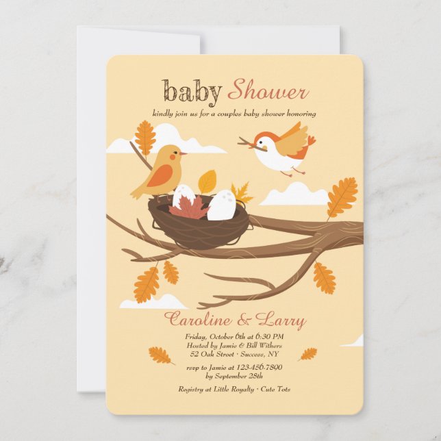 Invitation Baby shower des oiseaux nicheurs (Devant)