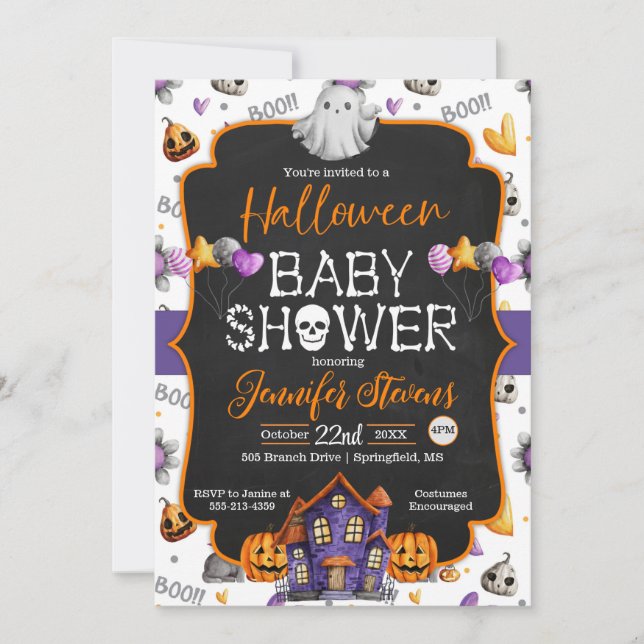 Invitation Baby shower des os d'aquarelle d'Hallow (Devant)