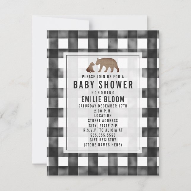 Invitation Baby shower des ours Burlap En vichy en détresse (Devant)