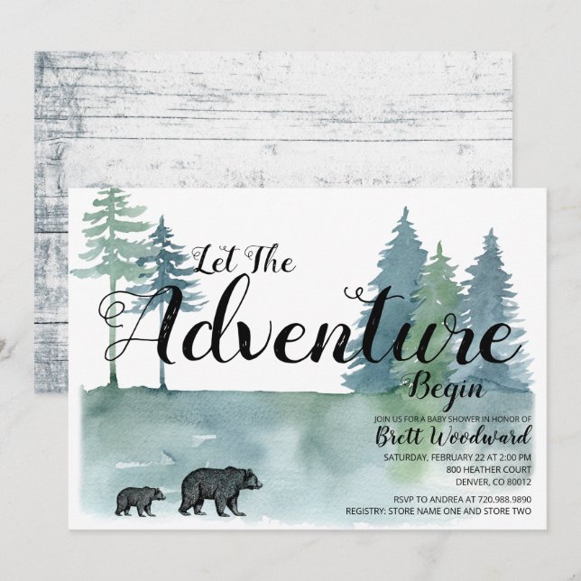 Invitation Baby shower des ours de forêt aquarelle (Devant / Derrière)