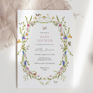 Invitation Baby shower des papillons et des fleurs de printem