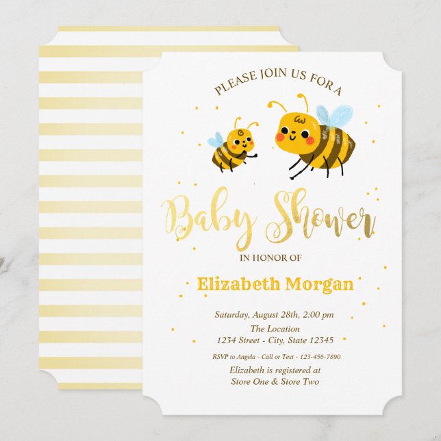 Invitation Baby shower des petites abeilles (Devant / Derrière)