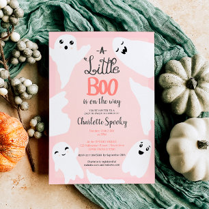Invitation Baby shower des petits fantômes d'Halloween rose