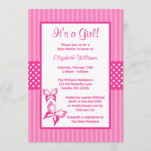 Invitation Baby shower des pointes et des rayures de papillon