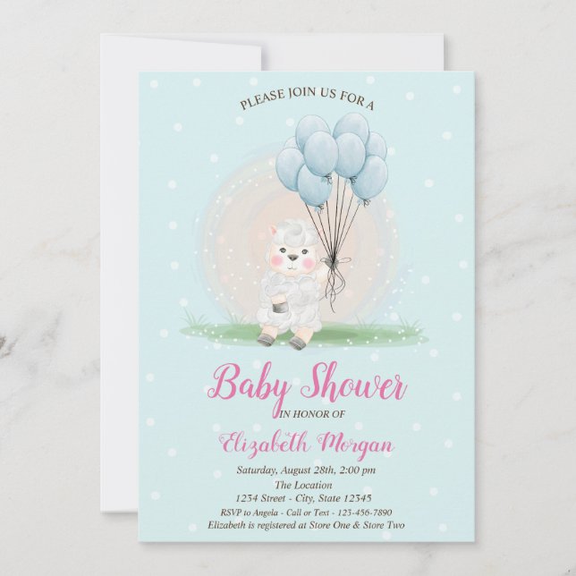 Invitation Baby shower des points bleus de l'agneau (Devant)
