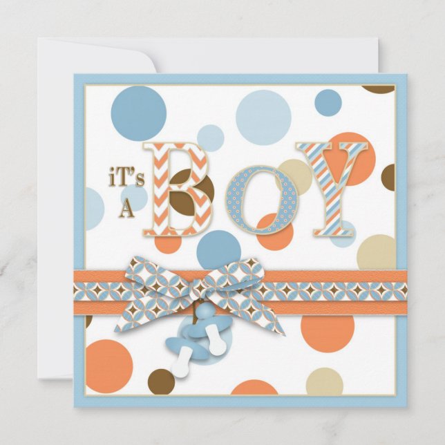 Invitation Baby shower des points Brown de l'Orange Bleu (Devant)