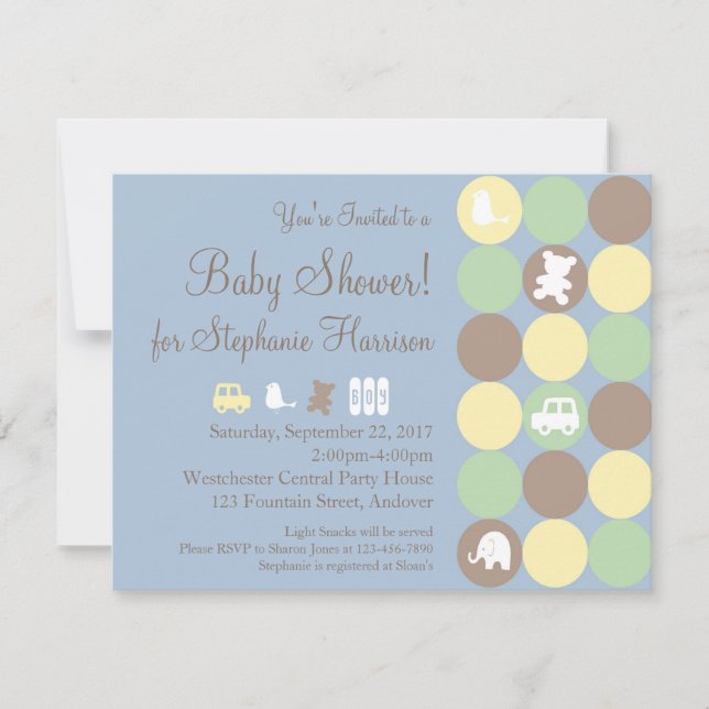 Invitation Baby shower des points en poudre (Devant)