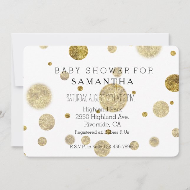 Invitation baby shower des points Gold Bokeh Confetti (Devant)