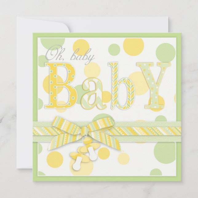 Invitation Baby shower des points jaunes de la menthe (Devant)