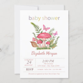 Invitation Baby shower des points papillons des champignons