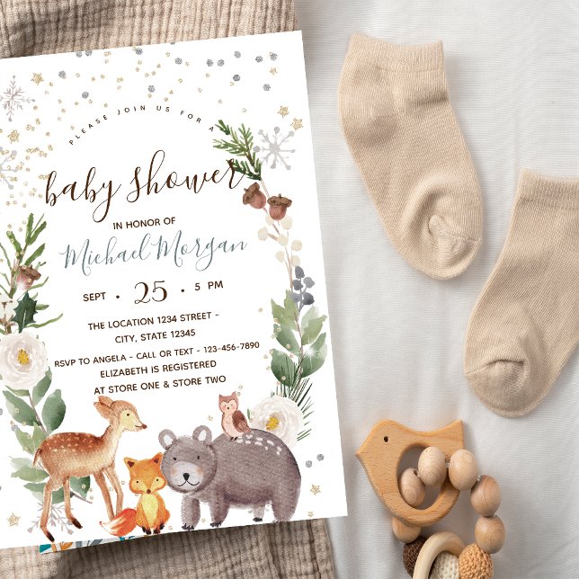 Invitation Baby shower des rayures d'animaux de bois (Créateur téléchargé)