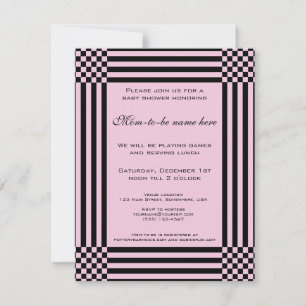 Invitation Baby shower des rayures de chèques noirs et roses