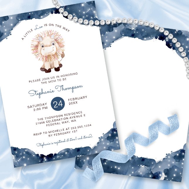 Invitation Baby shower des signes astrologiques de Leo célest (Celestial Leo Astrology Sign Baby Shower Invitation)