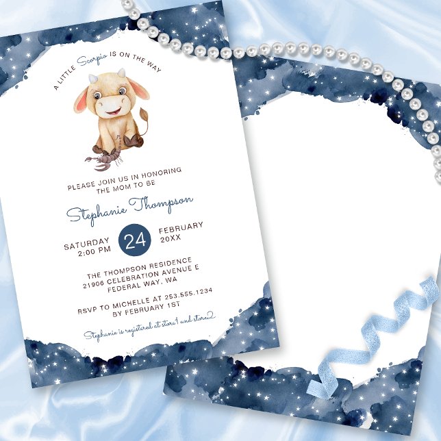 Invitation Baby shower des signes astrologiques de Scorpion c (Celestial Scorpio Astrology Sign Baby Shower Invitation)