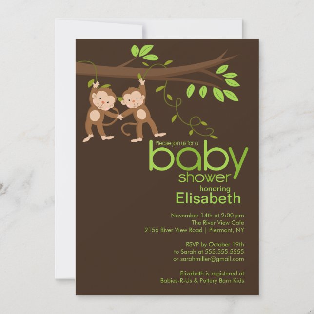 Invitation Baby shower des singes de la jungle des juniors (Devant)