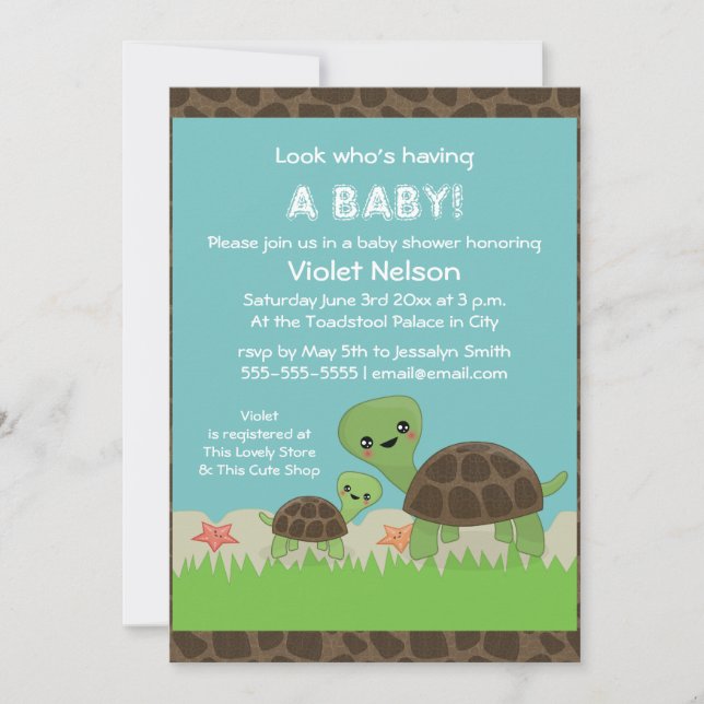 Invitation Baby shower des Tortues cutes (Devant)