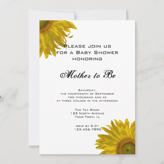 Invitation Baby shower des tournesols jaunes (Devant)