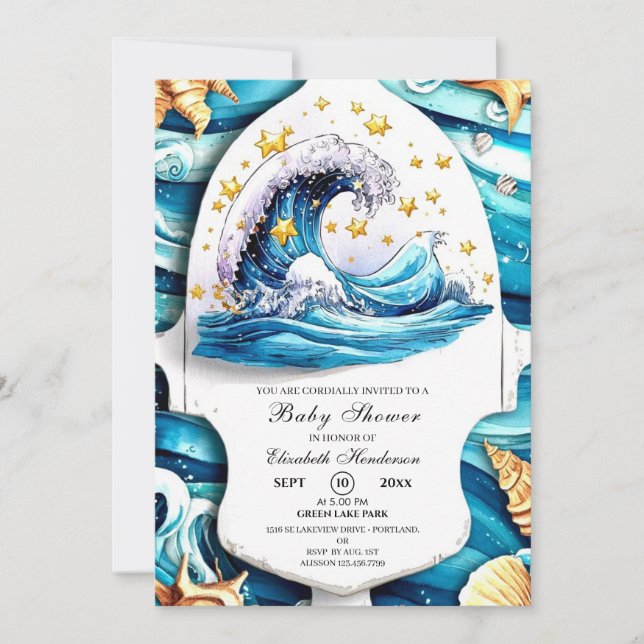 Invitation Baby shower des vagues marines (Devant)