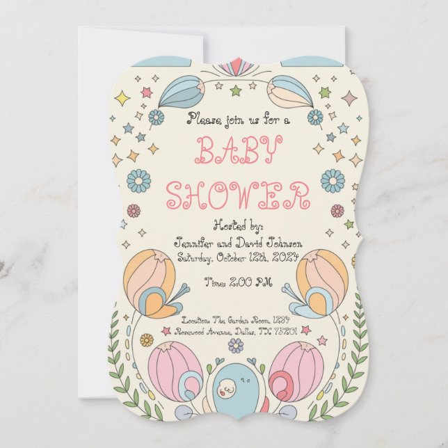 Invitation Baby shower d'escargots doux et délicats (Devant)