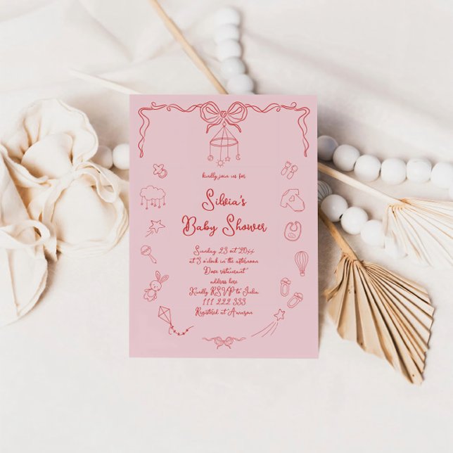 Invitation Baby shower Dessiné À La Main, Bébé Garçon Fille É (Créateur téléchargé)