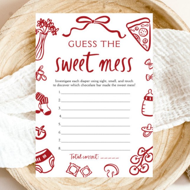Invitation Baby shower Dessiné À La Main Devinez Le Jeu De Me (Hand Drawn Baby Shower Guess The Sweet Mess Game)